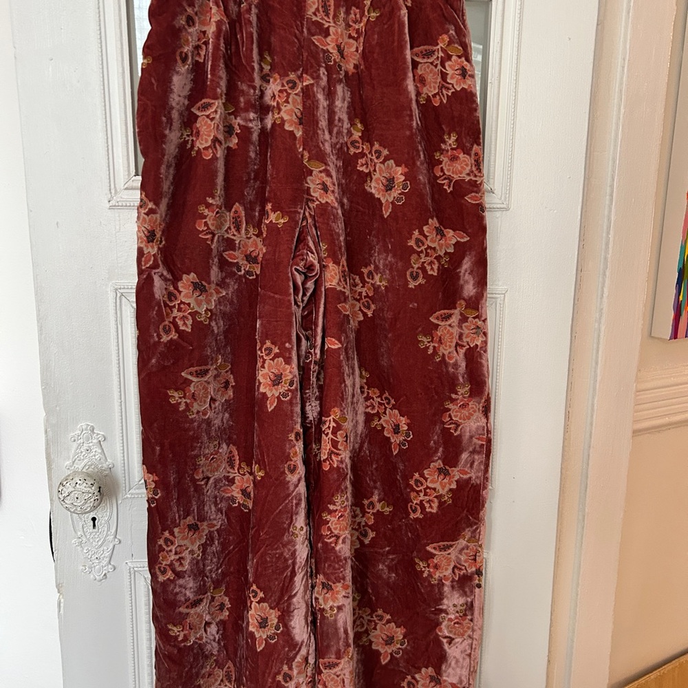 Floral Velvet Wide-Leg Pants